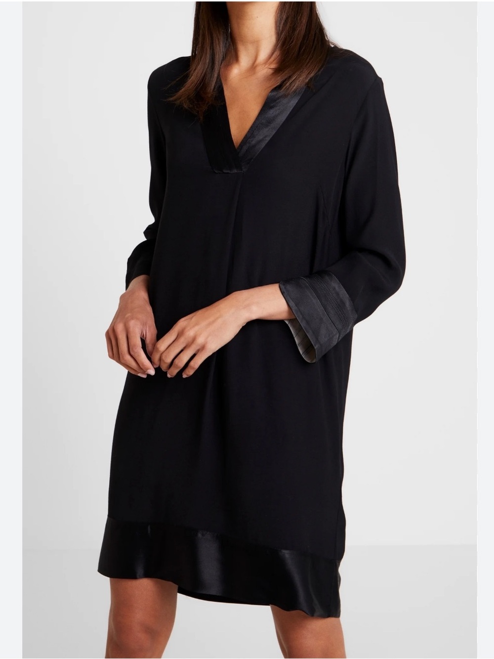 Noa Noa Black Tunic Dress with Satin Trim | Elegant Minimalist